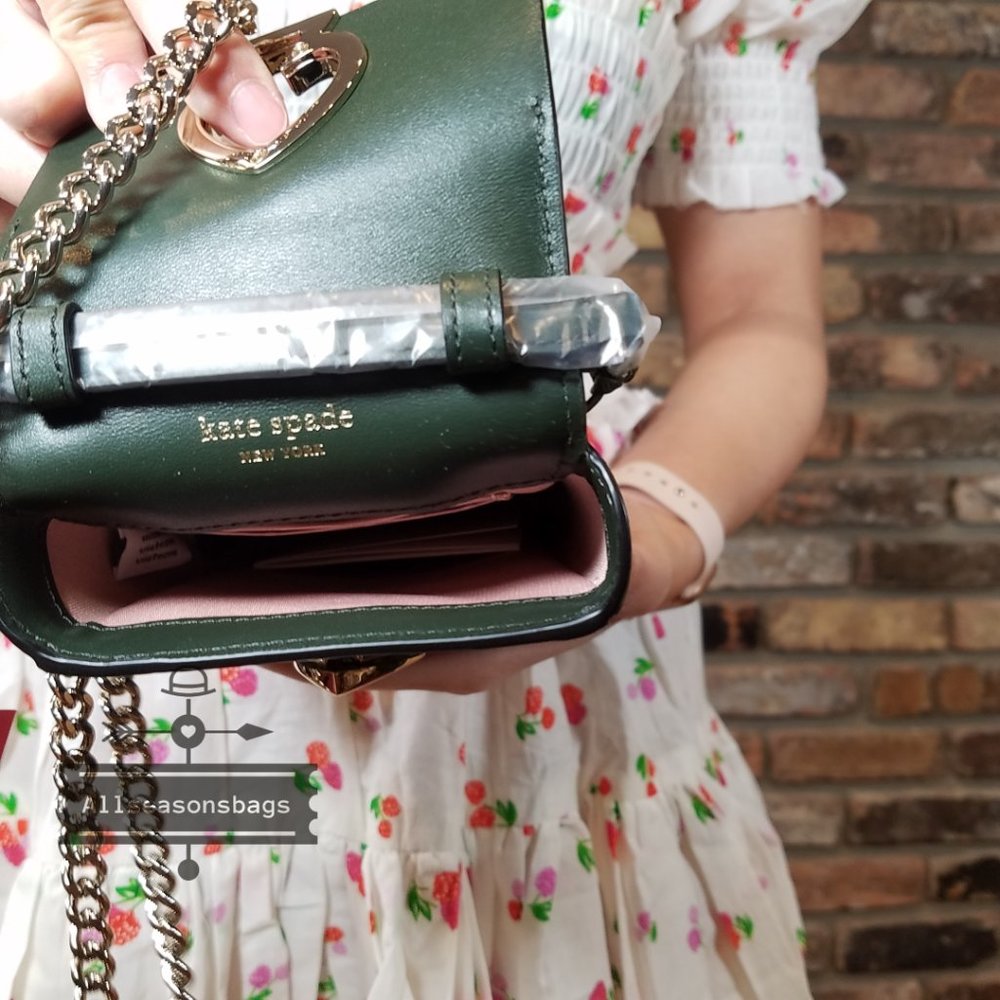 Kate Spade NY New York nicola twistlock north south flap crossbody GREEN - Picture 2 of 7